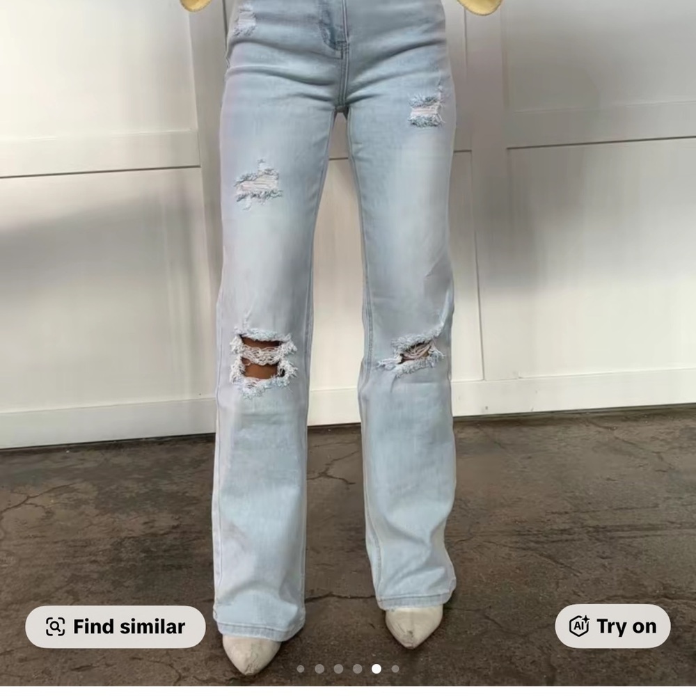 Stylish Light Blue Distressed Flare Jeans